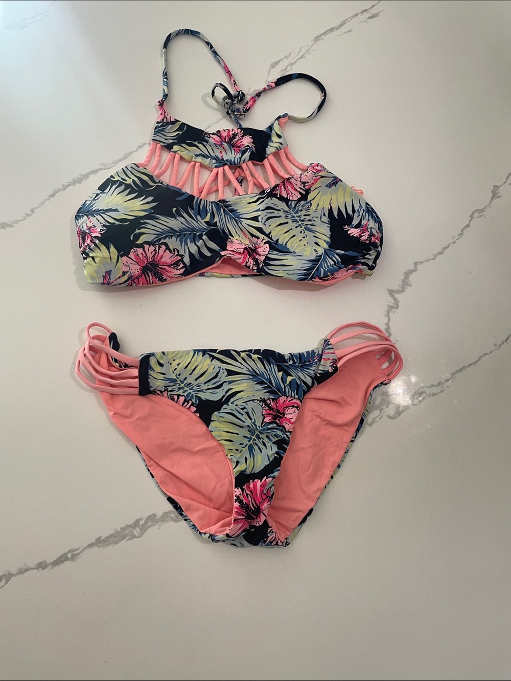 Floral Navy & Pink Two-Piece Swim Set